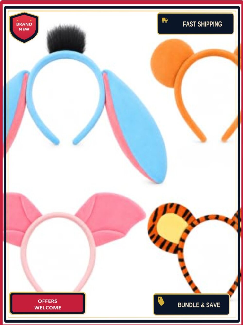 4 Pc Animal Costume Headband Set Tiger Pig Bear Donkey Cosplay Party